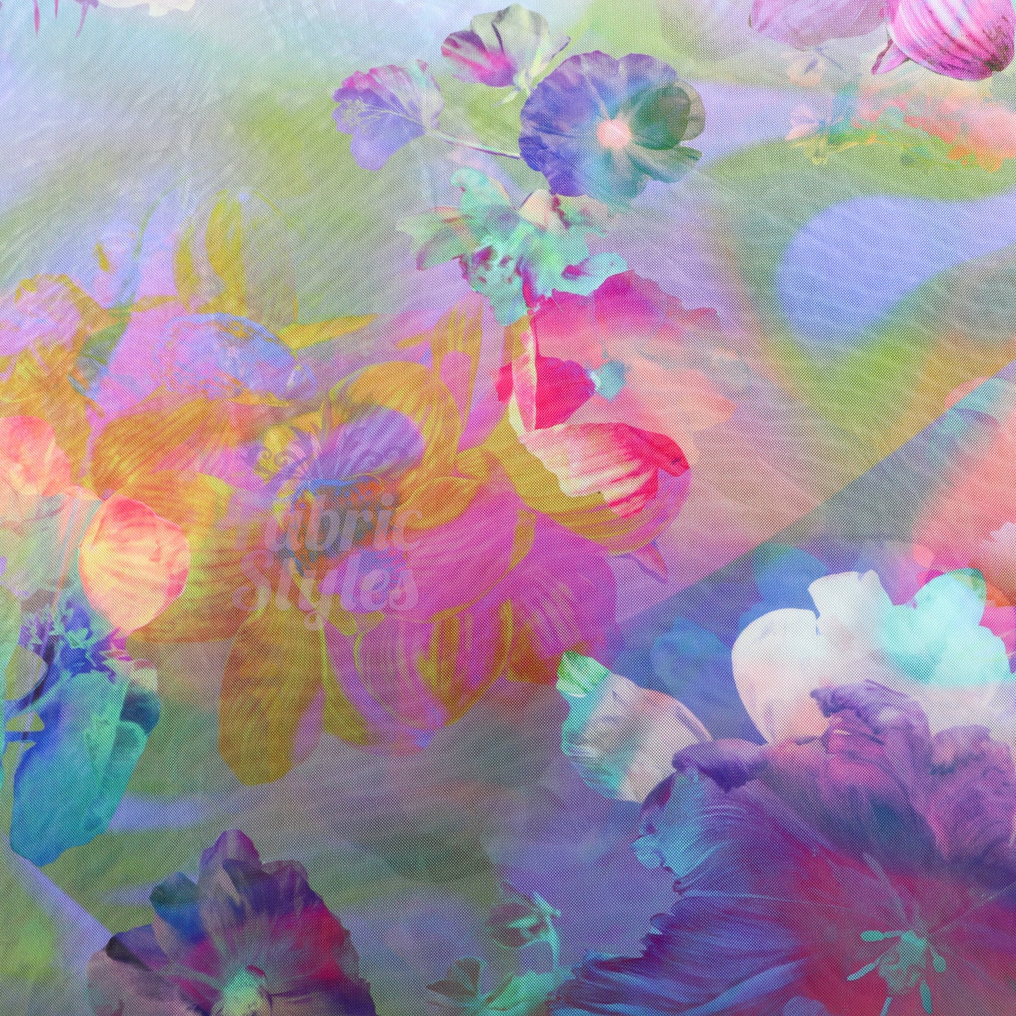 Summer Rainbow Floral Power Mesh Fabric