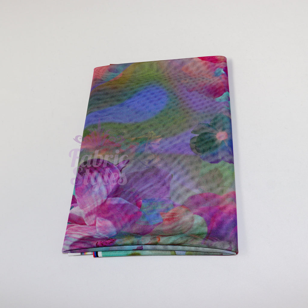 Summer Rainbow Floral Power Mesh Fabric