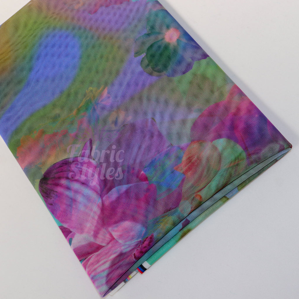 Summer Rainbow Floral Power Mesh Fabric