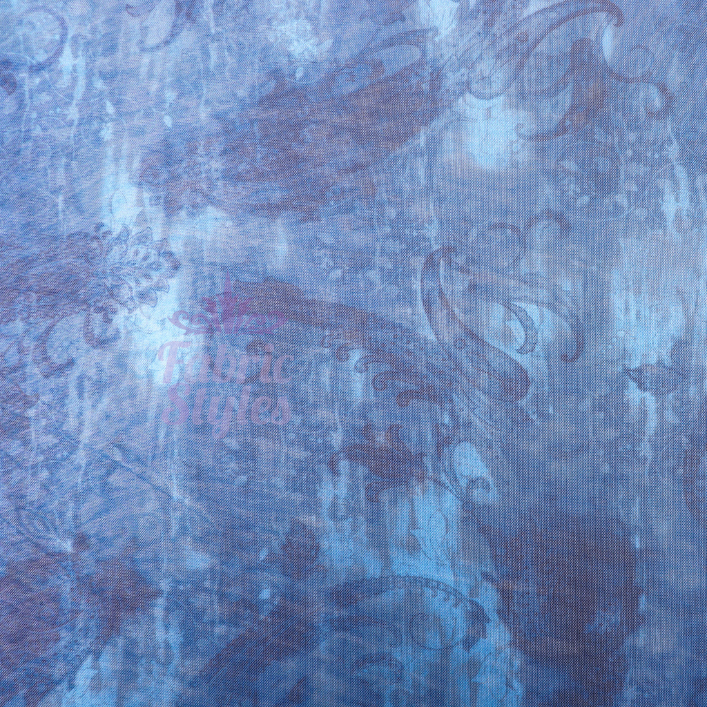 Blue Paisley Power Mesh Fabric