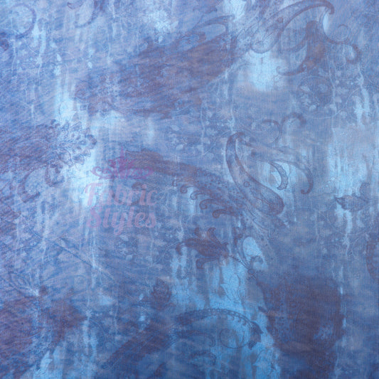 Blue Paisley Power Mesh Fabric