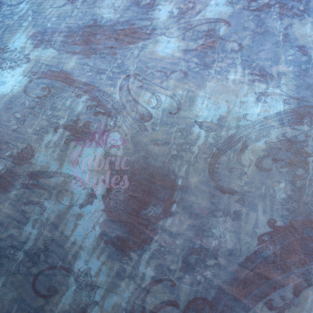 Blue Paisley Power Mesh Fabric