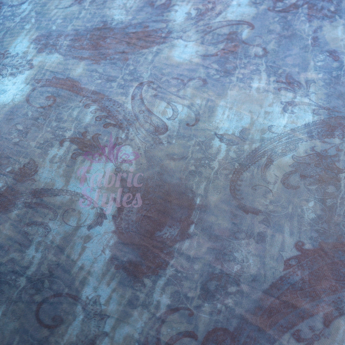 Blue Paisley Power Mesh Fabric
