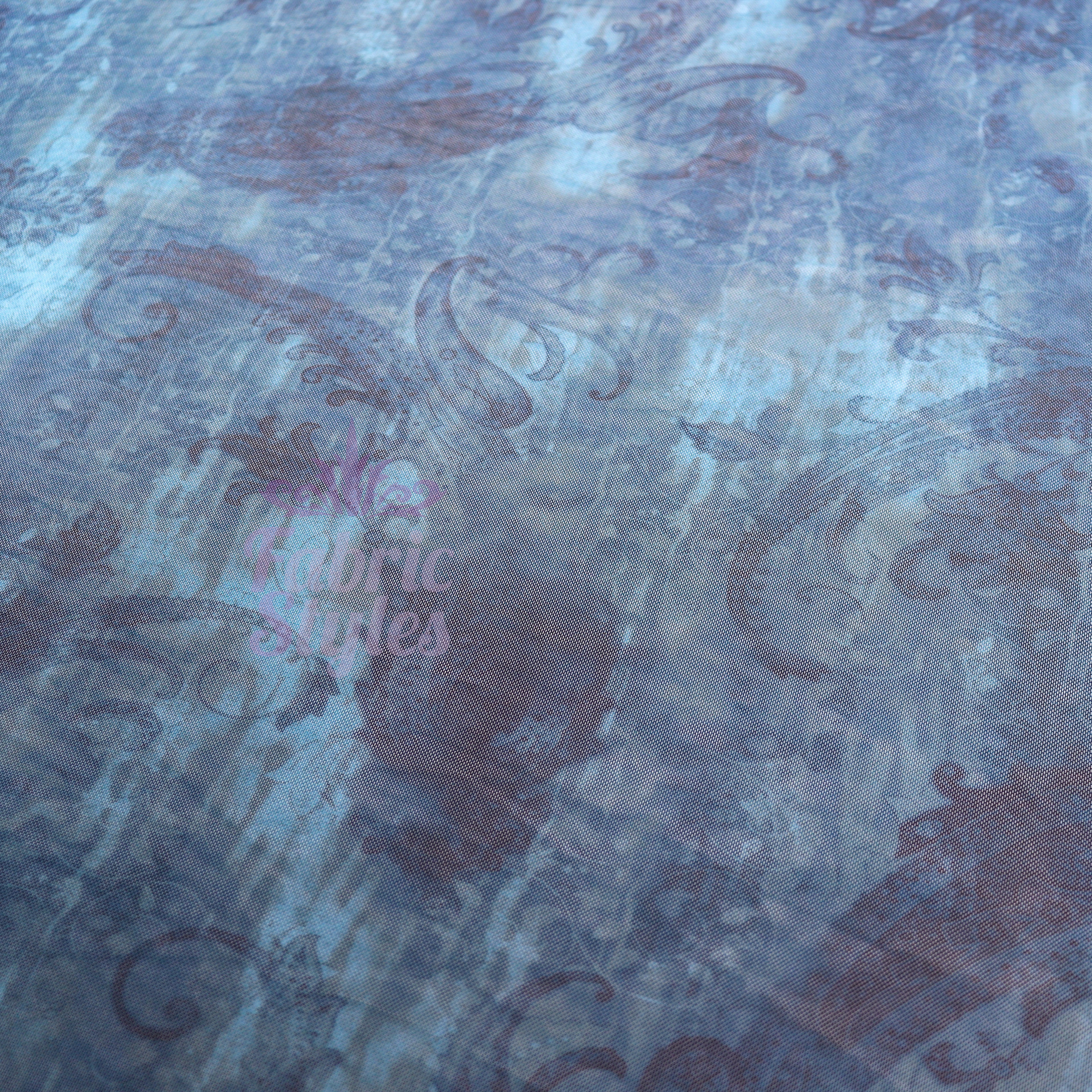 Blue Paisley Power Mesh Fabric