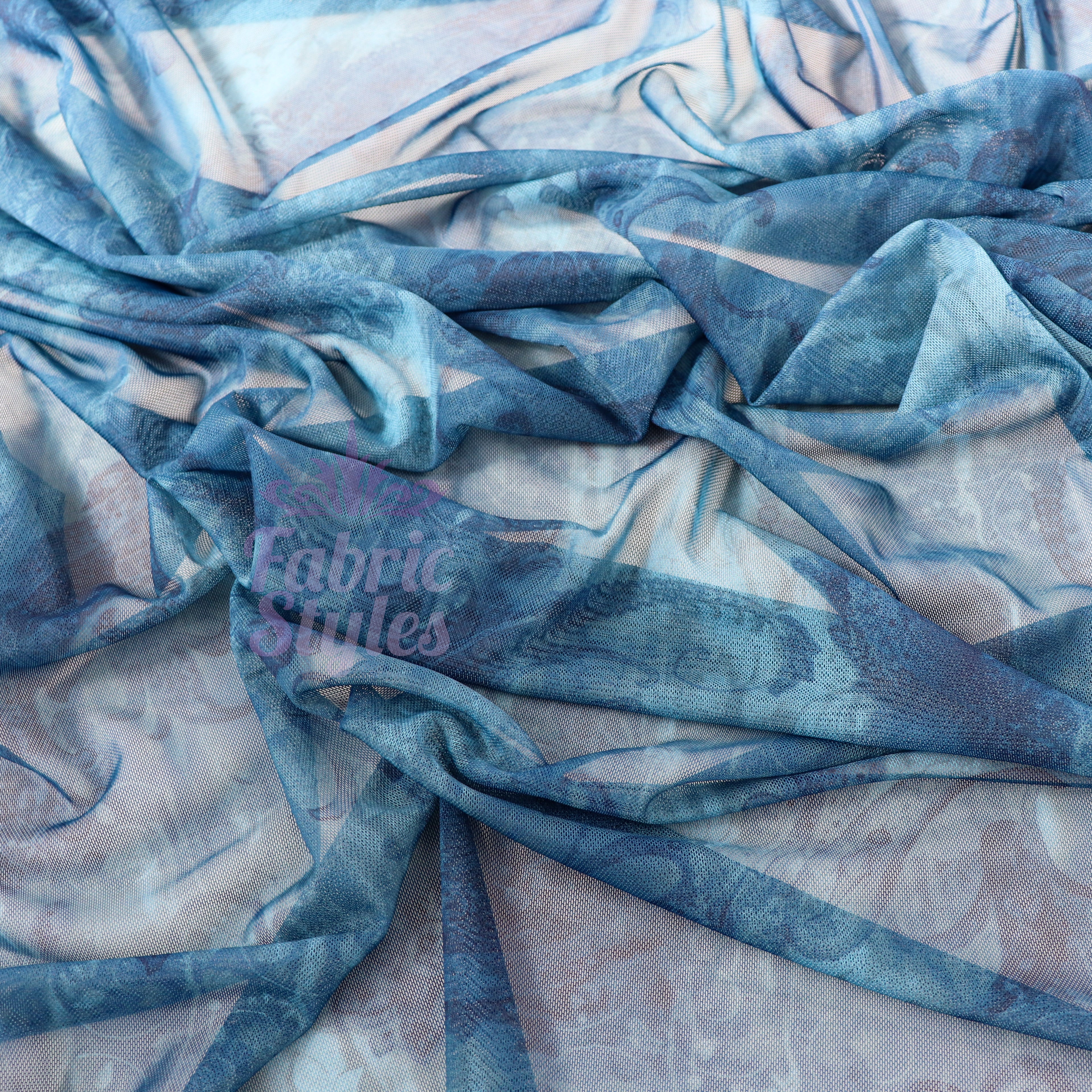 Blue Paisley Power Mesh Fabric