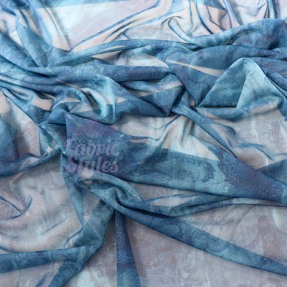 Blue Paisley Power Mesh Fabric