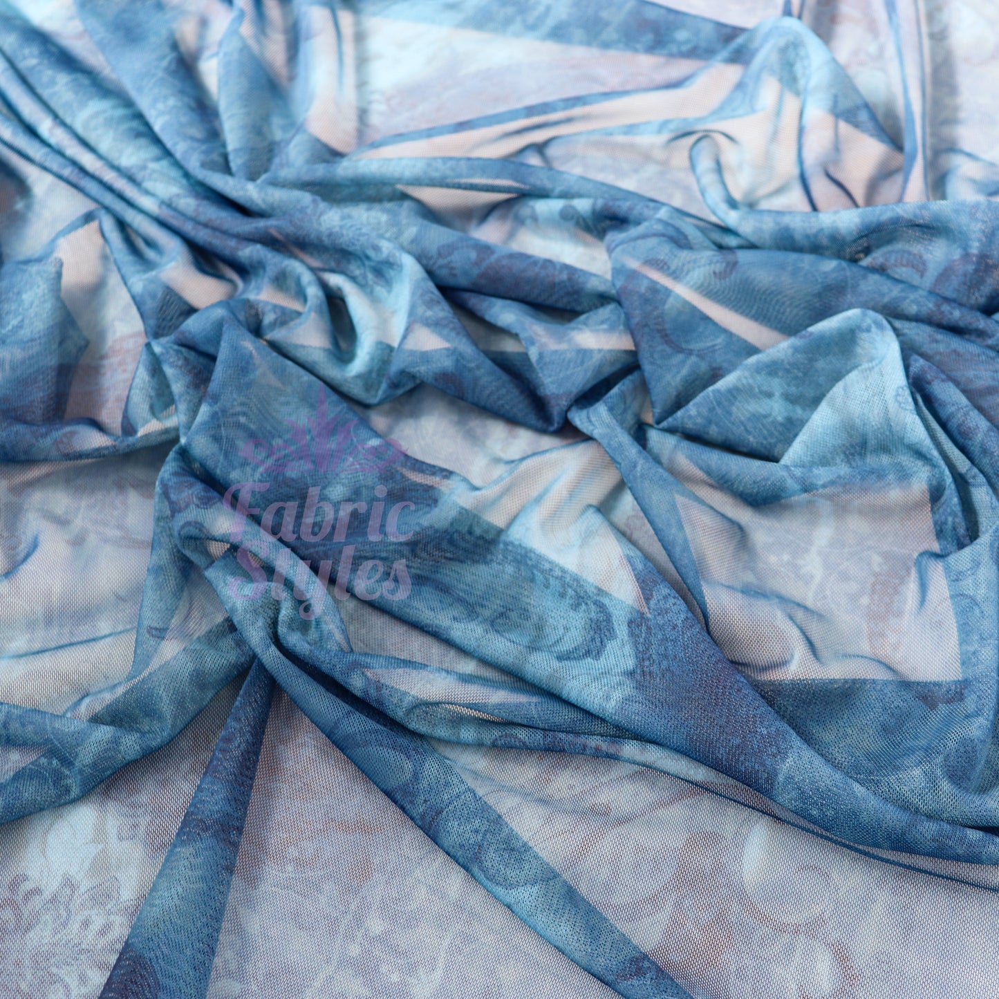 Blue Paisley Power Mesh Fabric