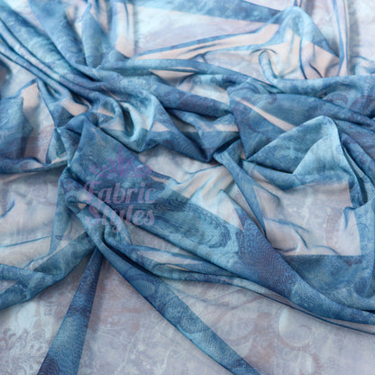 Blue Paisley Power Mesh Fabric