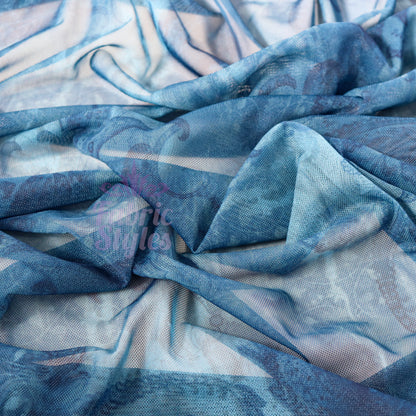 Blue Paisley Power Mesh Fabric