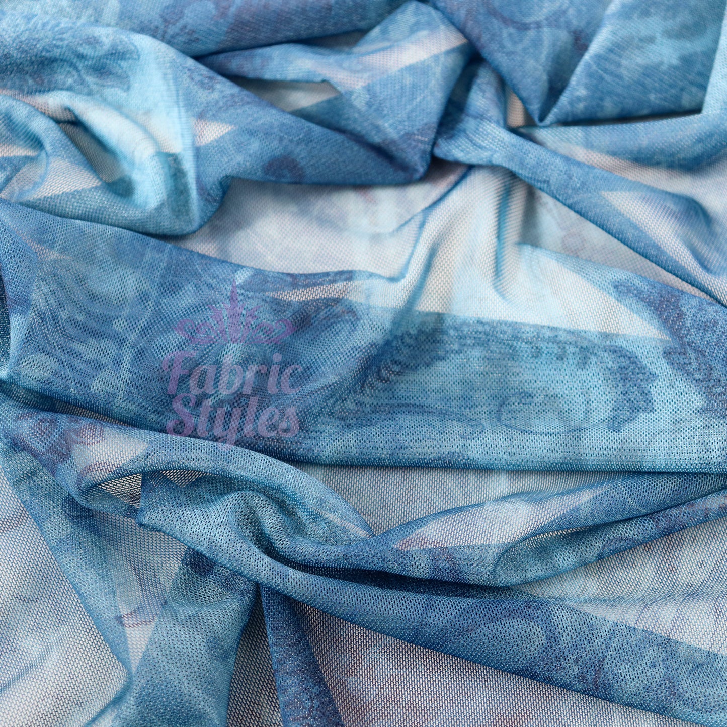 Blue Paisley Power Mesh Fabric