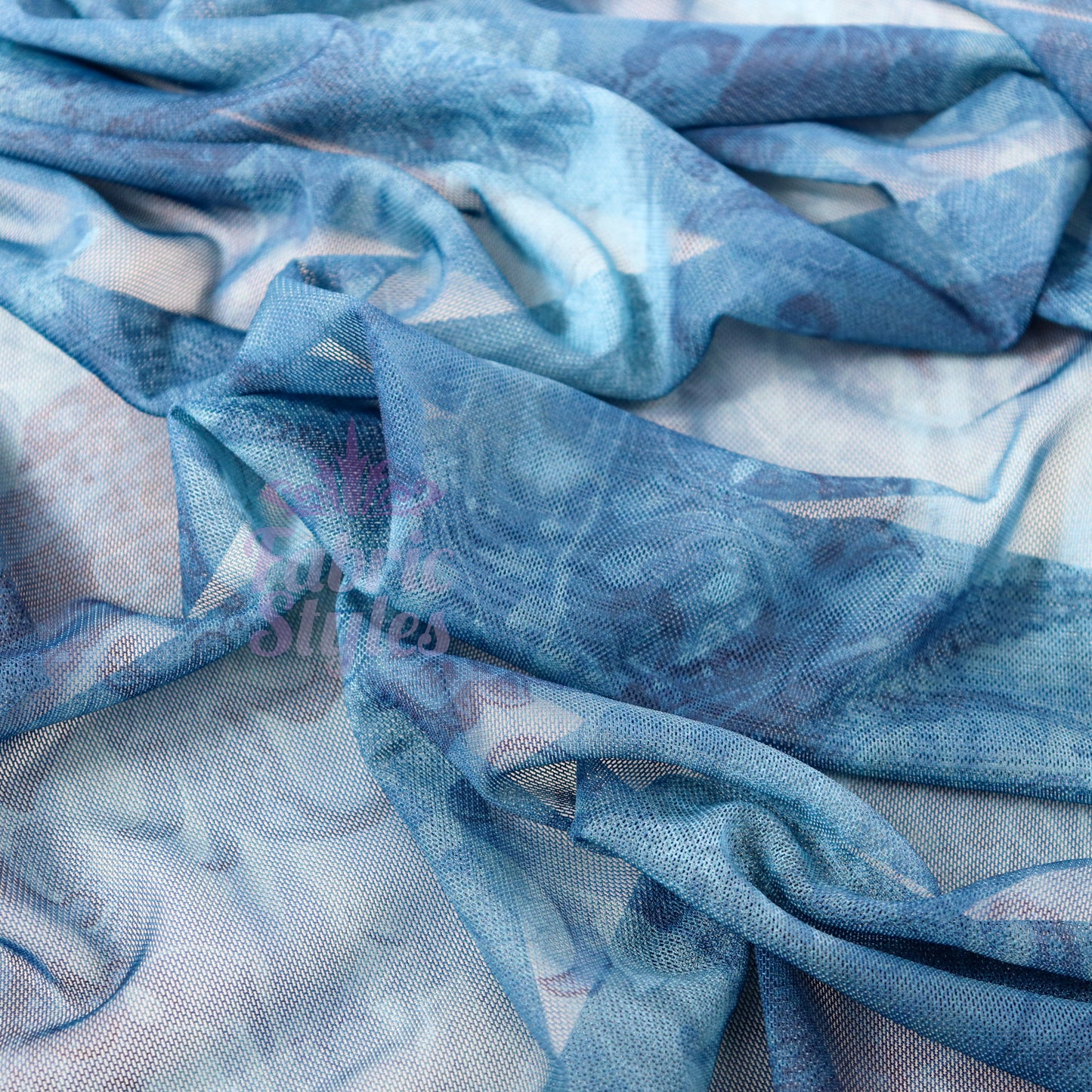 Blue Paisley Power Mesh Fabric