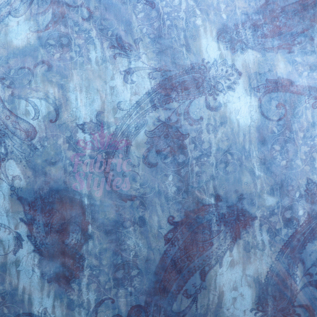 Blue Paisley Power Mesh Fabric