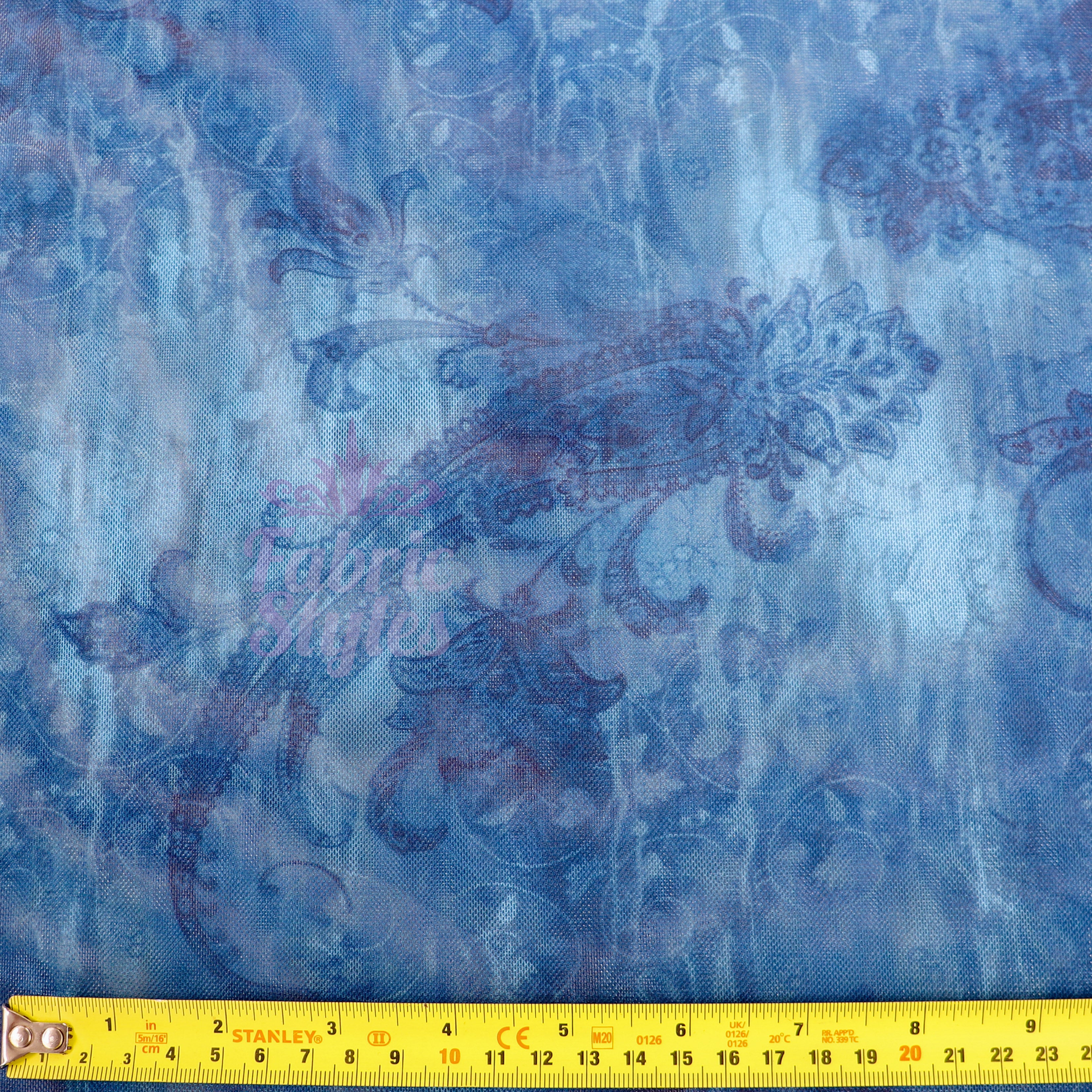 Blue Paisley Power Mesh Fabric