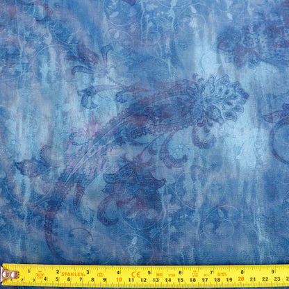 Blue Paisley Power Mesh Fabric