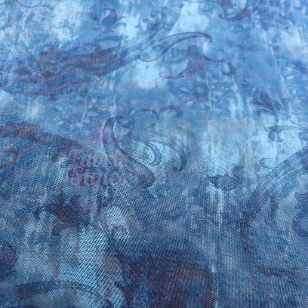 Blue Paisley Power Mesh Fabric