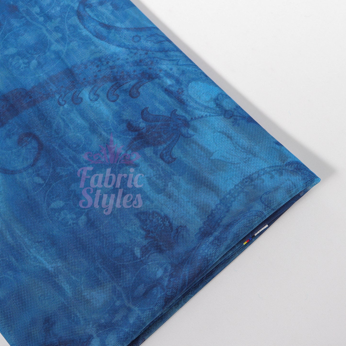 Blue Paisley Power Mesh Fabric