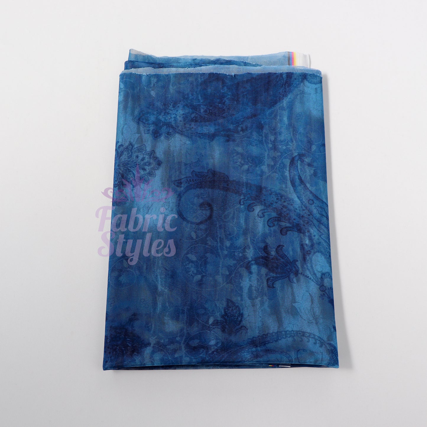 Blue Paisley Power Mesh Fabric