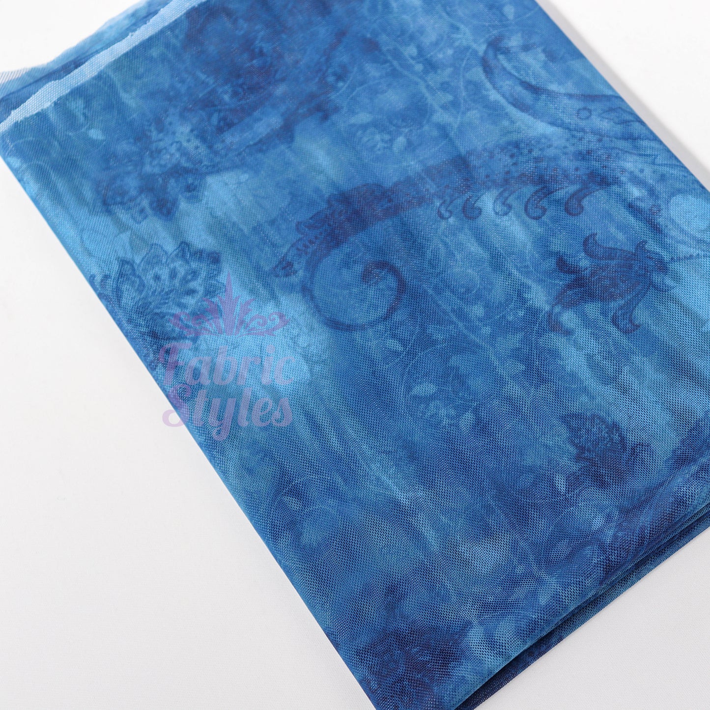 Blue Paisley Power Mesh Fabric