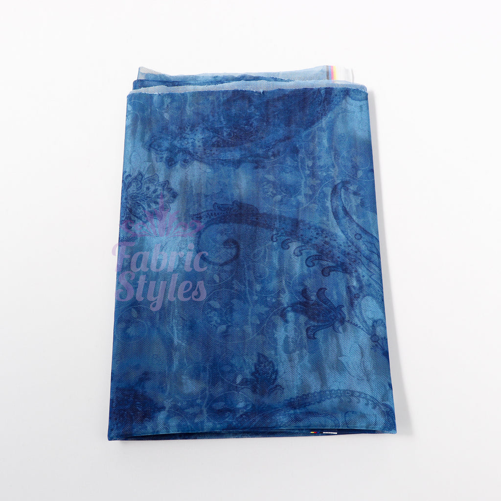 Blue Paisley Power Mesh Fabric
