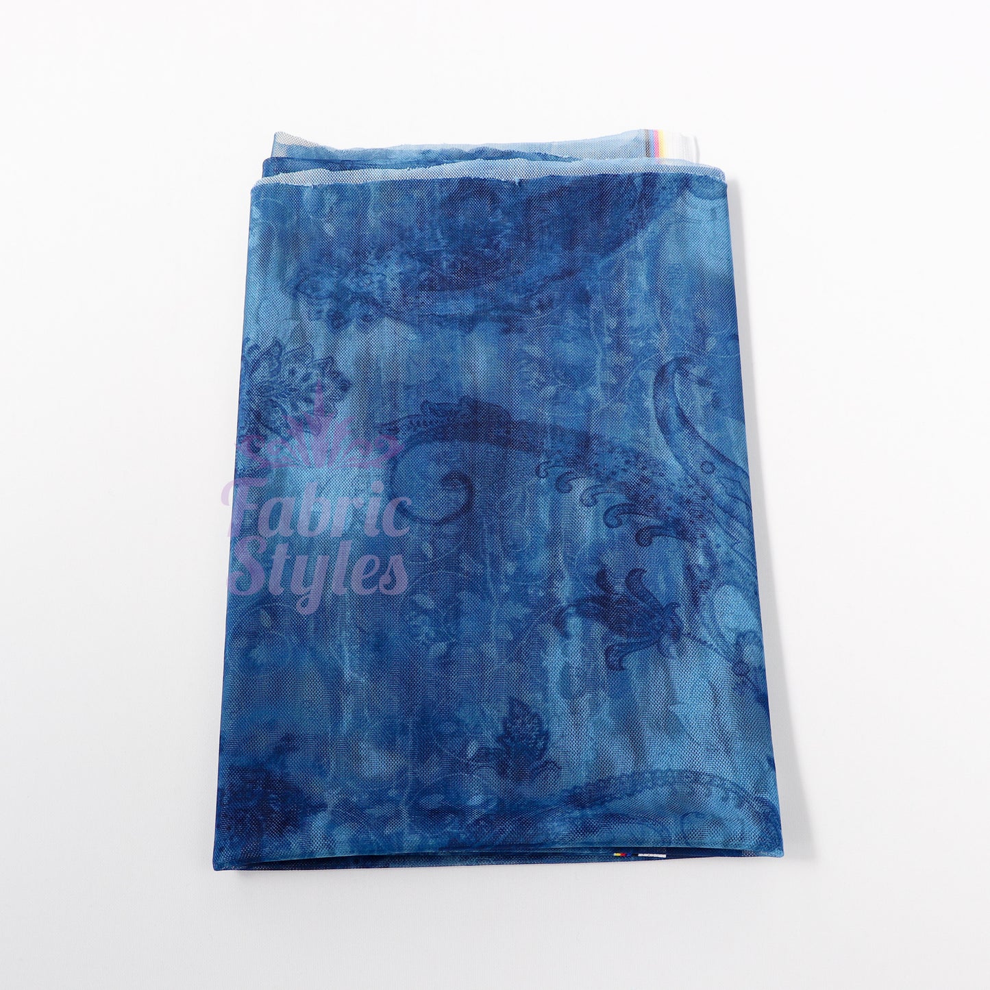 Blue Paisley Power Mesh Fabric