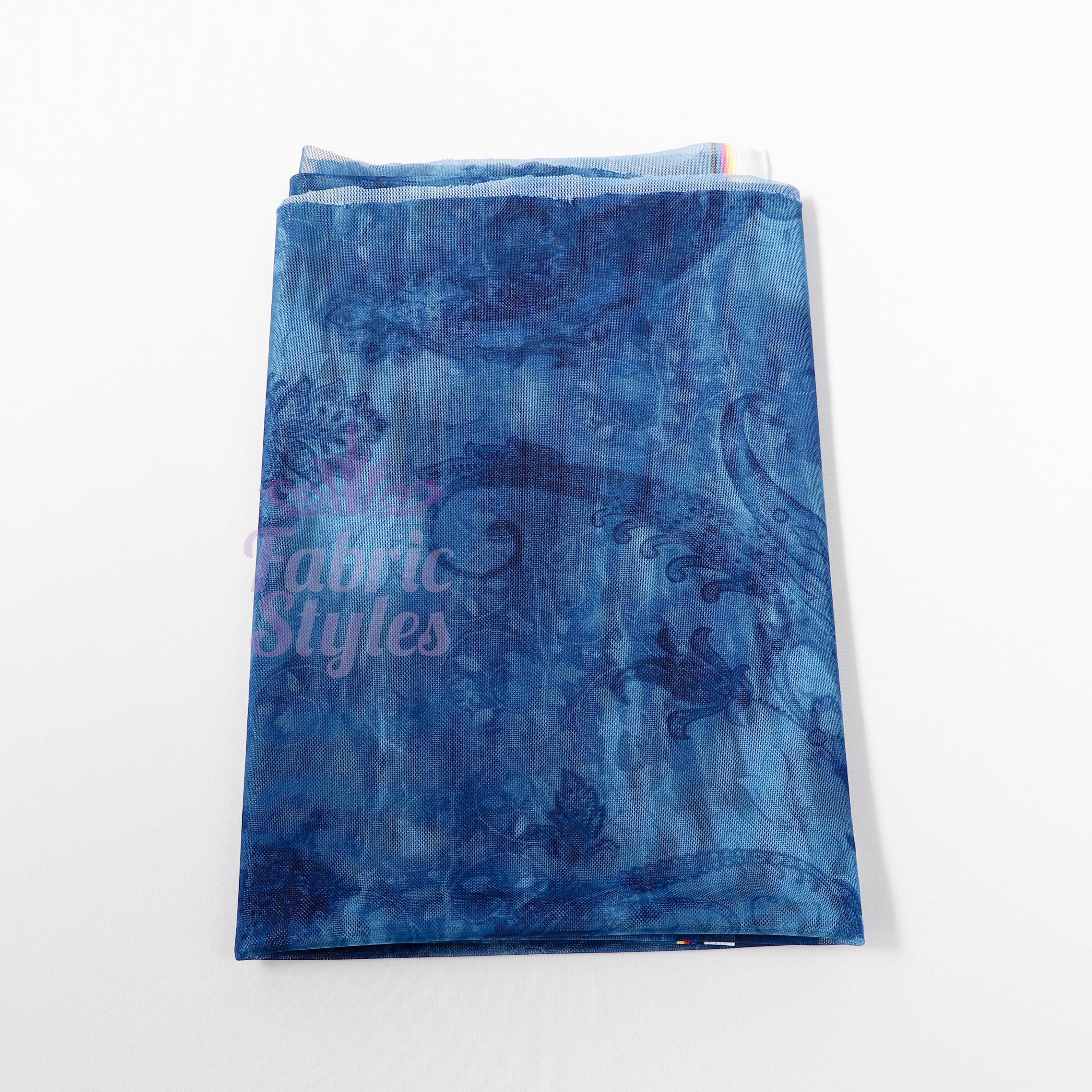Blue Paisley Power Mesh Fabric