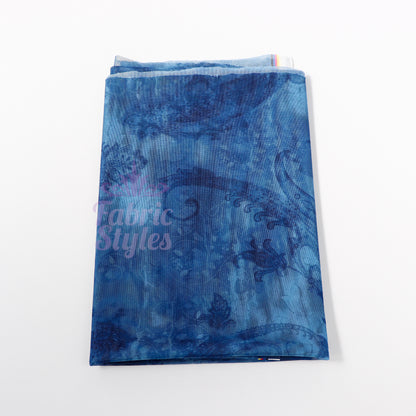 Blue Paisley Power Mesh Fabric