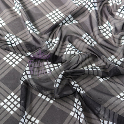 Black Tartan Power Mesh Fabric