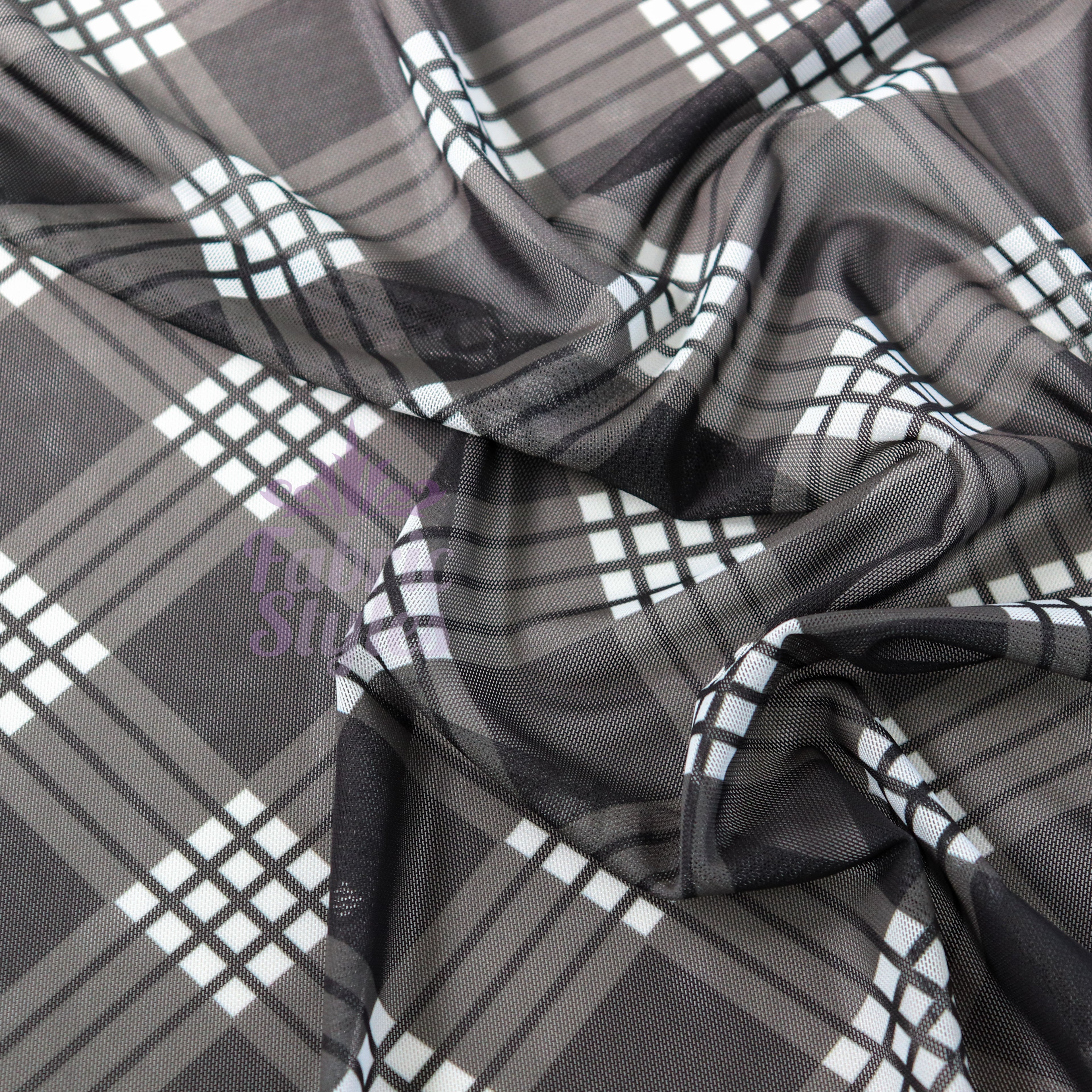 Black Tartan Power Mesh Fabric