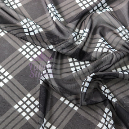 Black Tartan Power Mesh Fabric