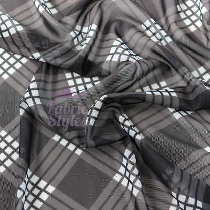 Black Tartan Power Mesh Fabric