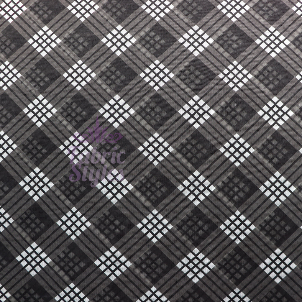 Black Tartan Power Mesh Fabric