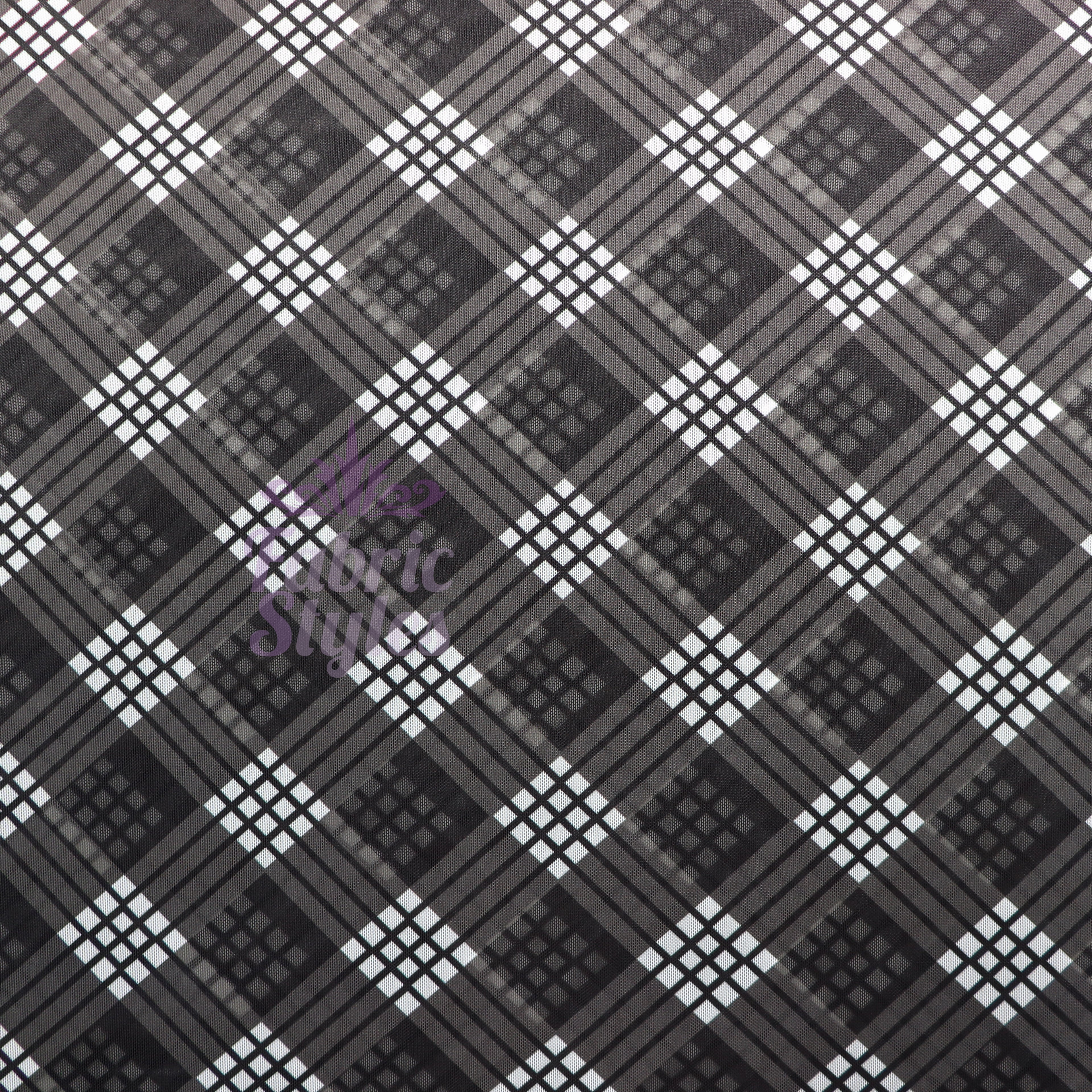 Black Tartan Power Mesh Fabric