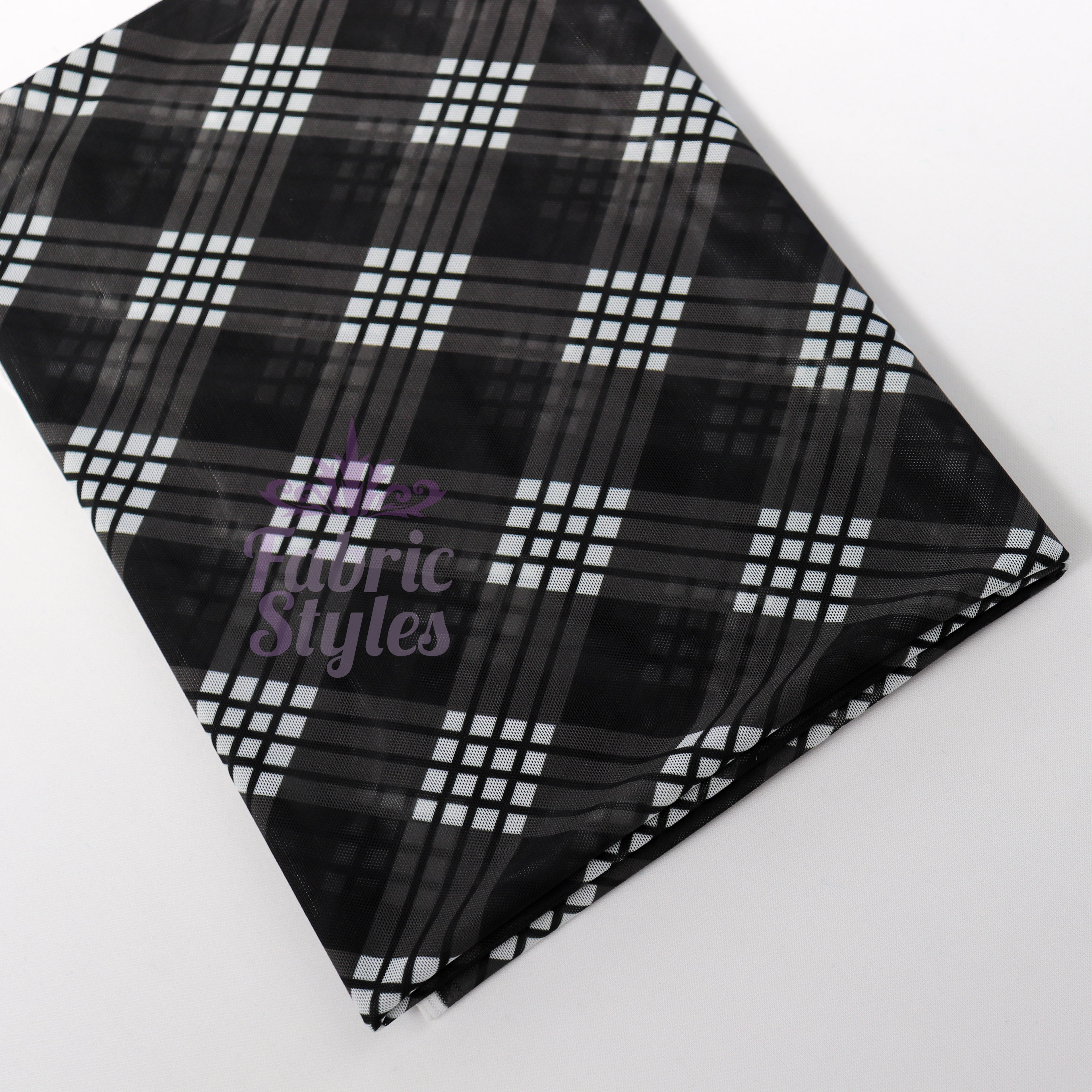 Black Tartan Power Mesh Fabric