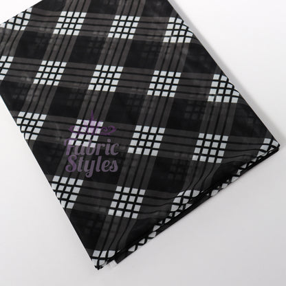 Black Tartan Power Mesh Fabric