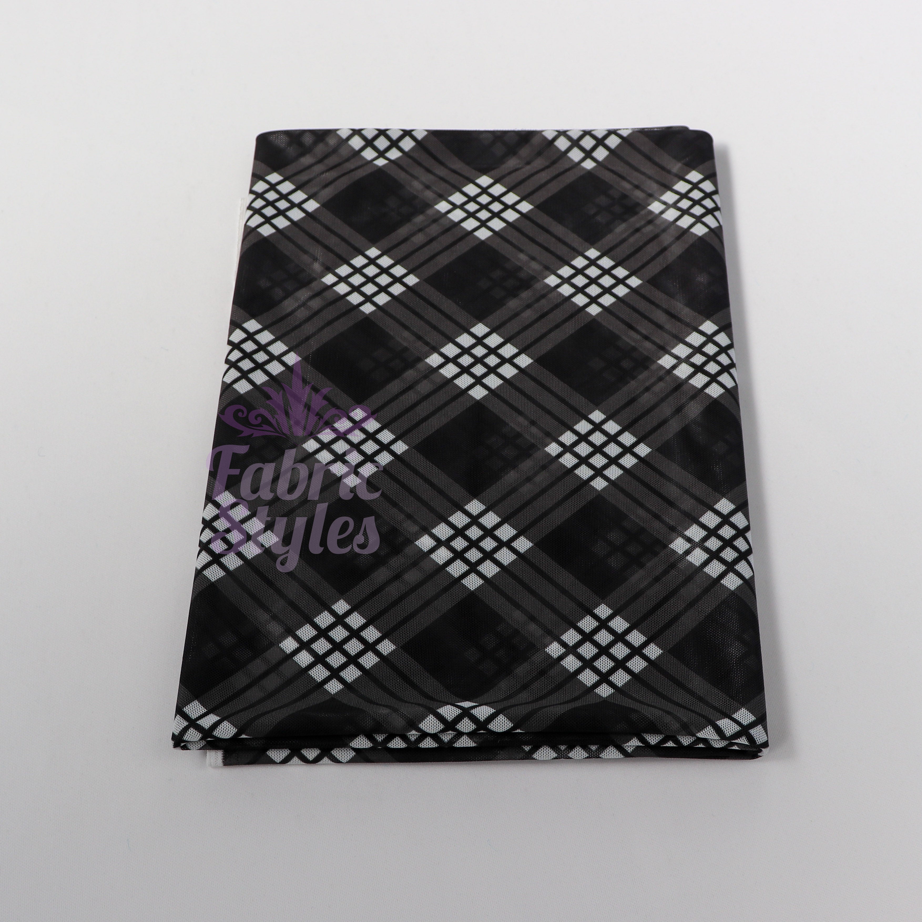 Black Tartan Power Mesh Fabric