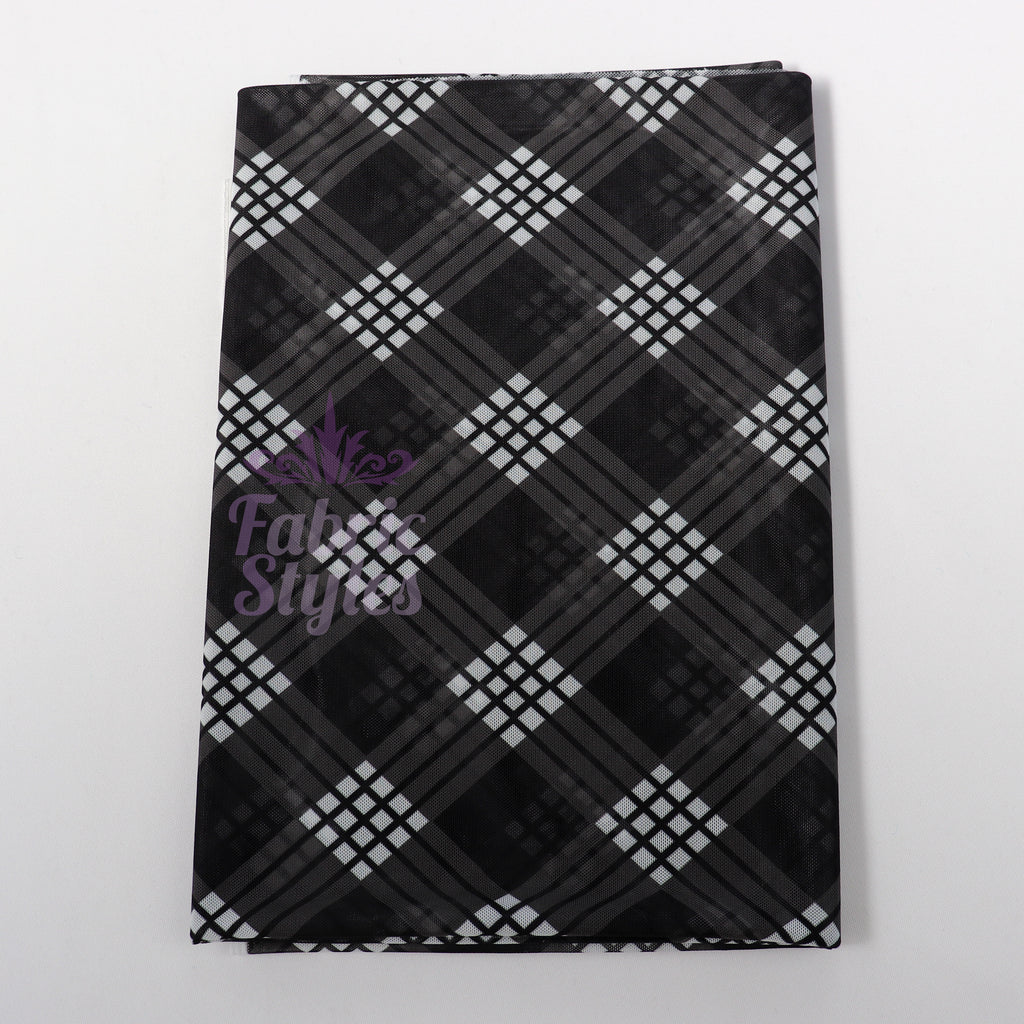 Black Tartan Power Mesh Fabric