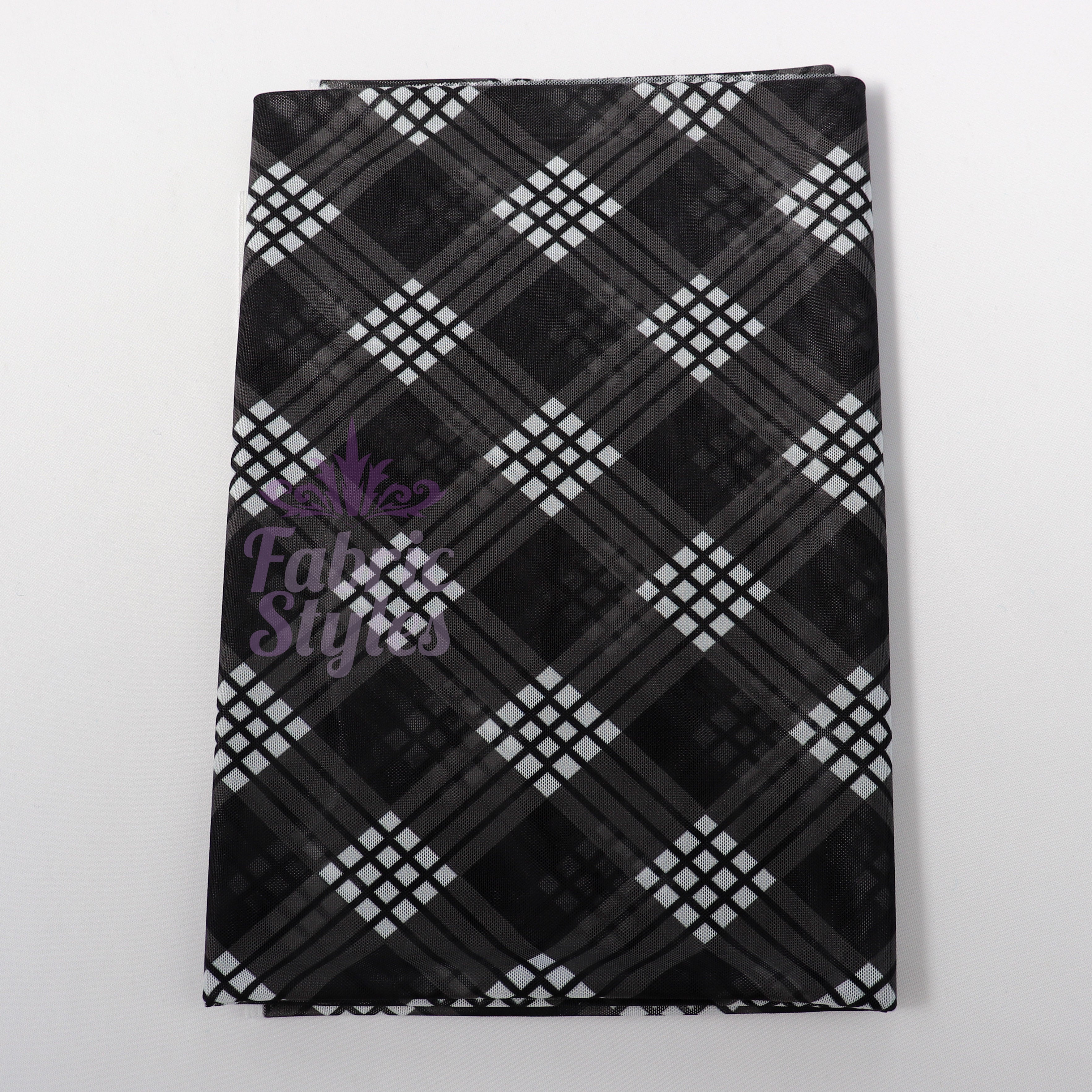 Black Tartan Power Mesh Fabric