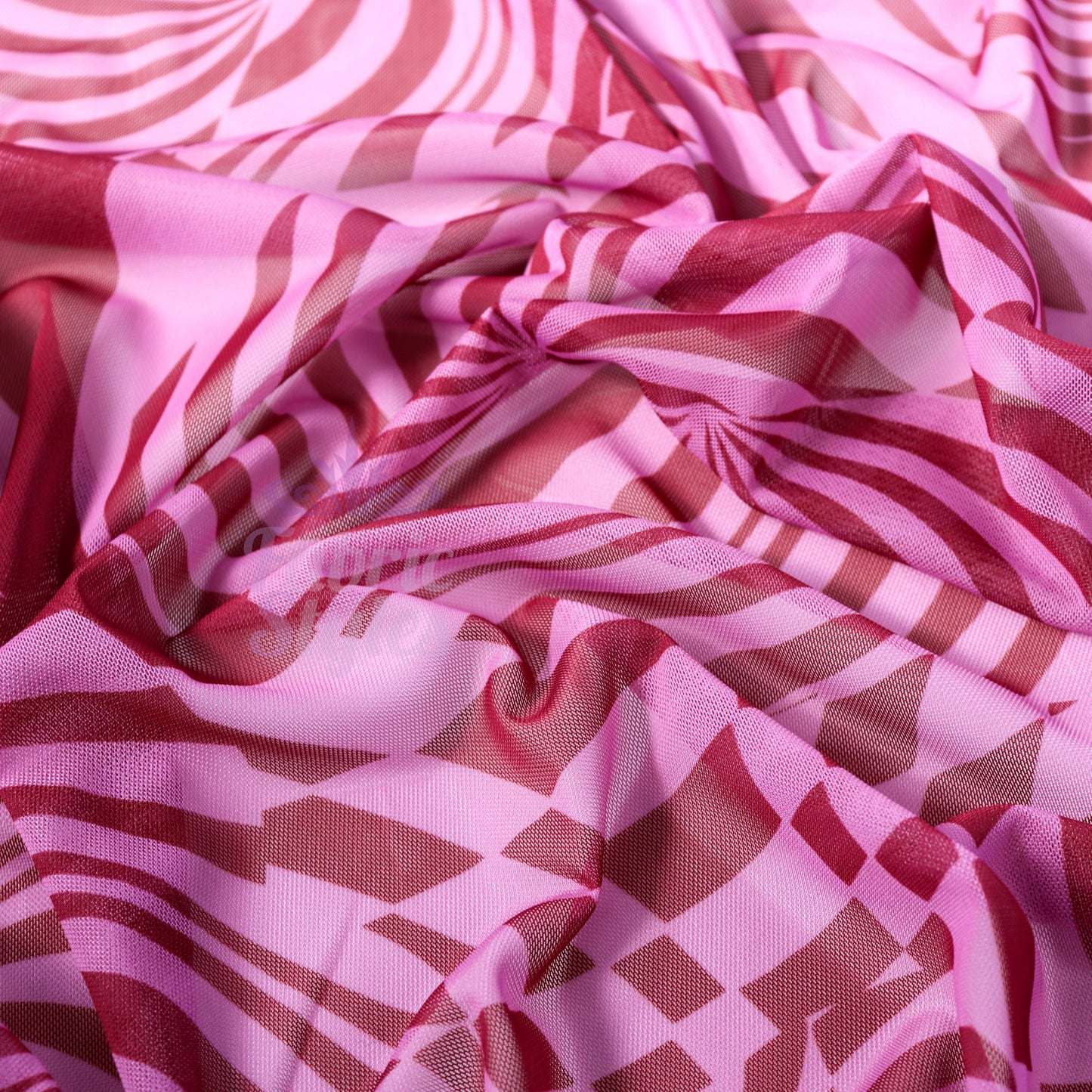 Pink Abstract Swirl Power Mesh Fabric