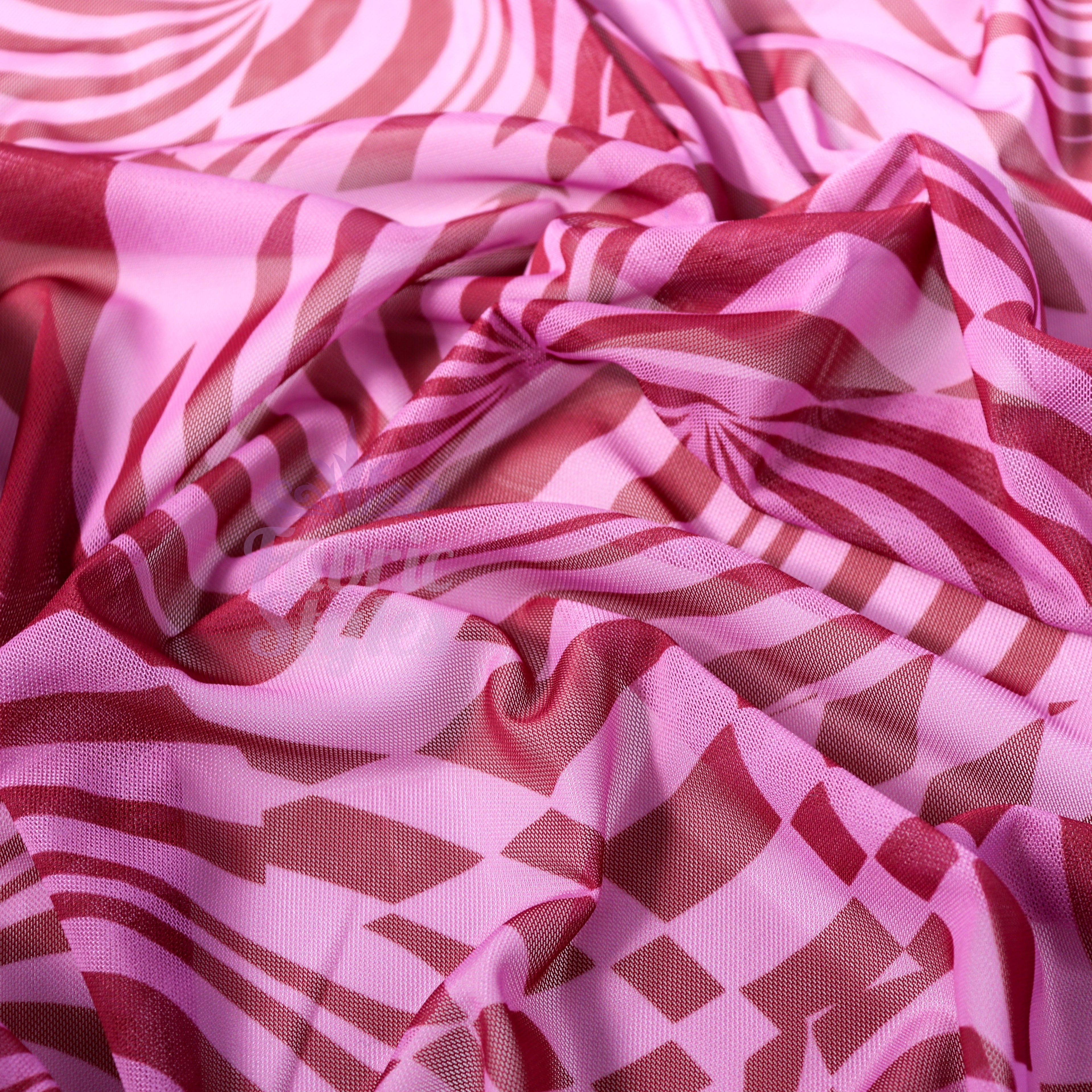 Pink Abstract Swirl Power Mesh Fabric
