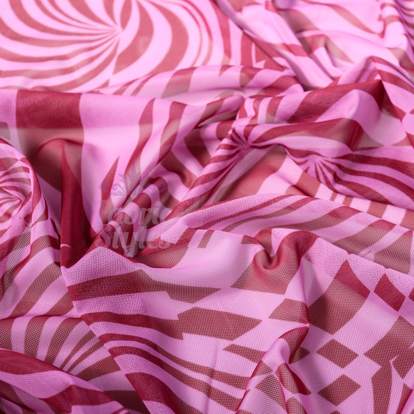 Pink Abstract Swirl Power Mesh Fabric