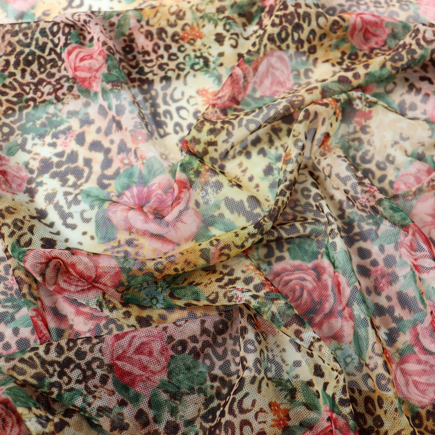 Leopard Rose Power Mesh Fabric