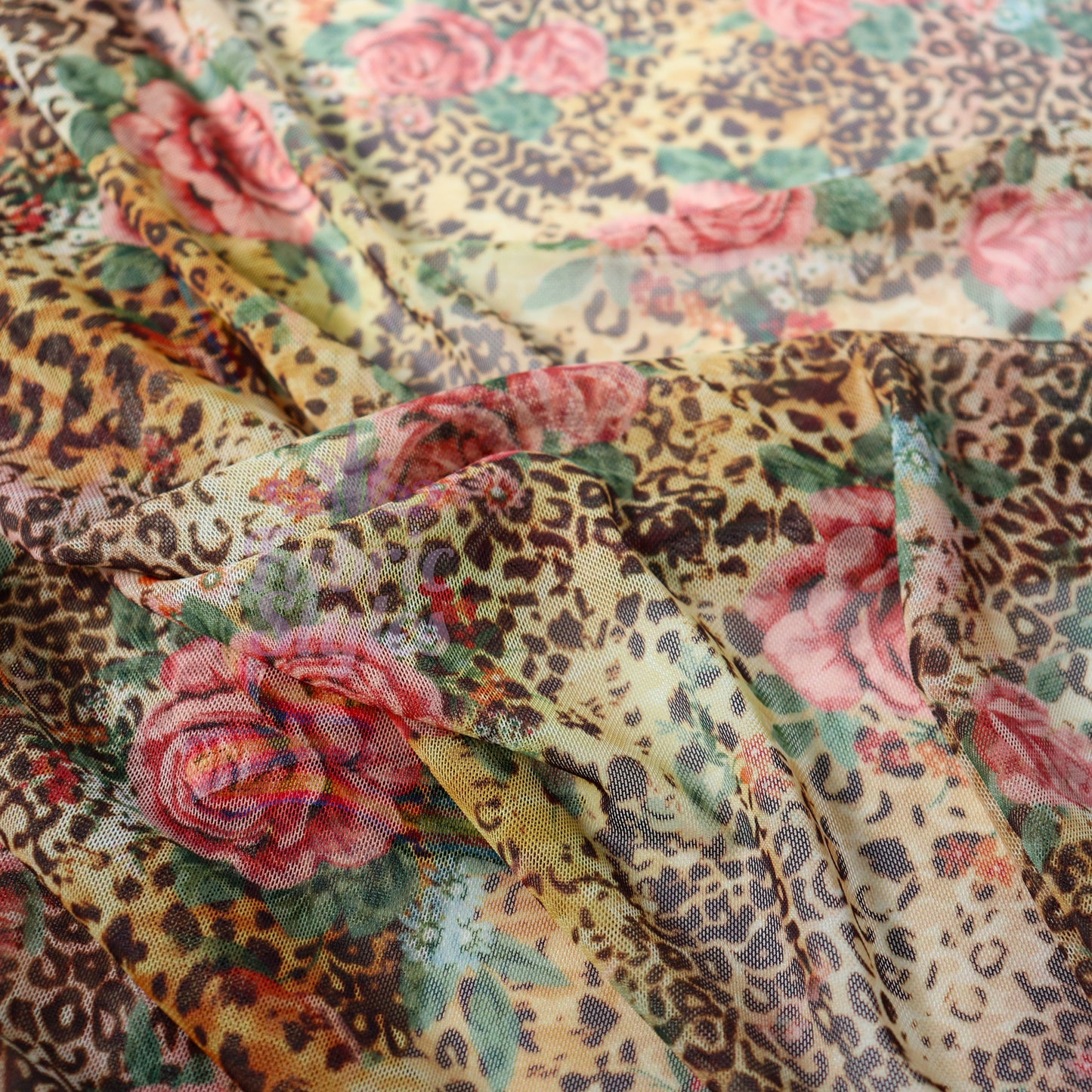 Leopard Rose Power Mesh Fabric