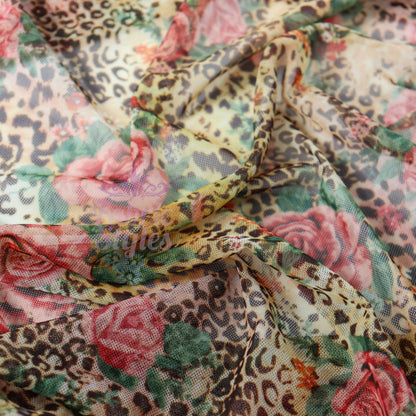 Leopard Rose Power Mesh Fabric
