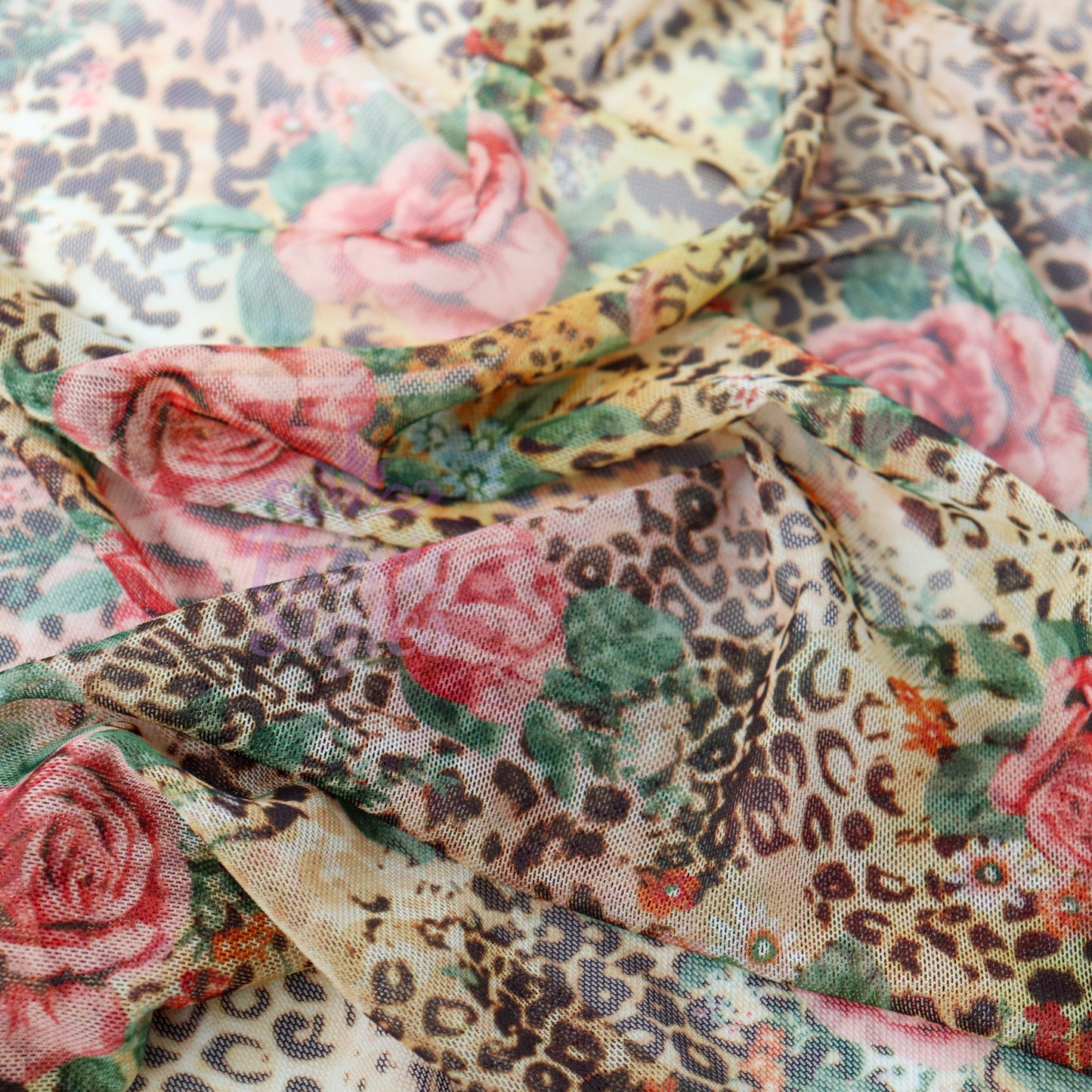 Leopard Rose Power Mesh Fabric