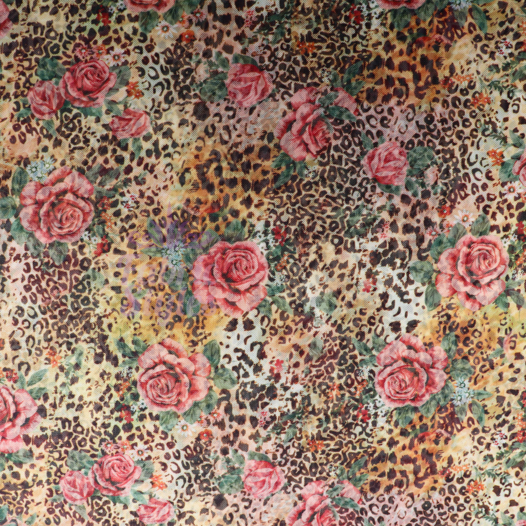 Leopard Rose Power Mesh Fabric