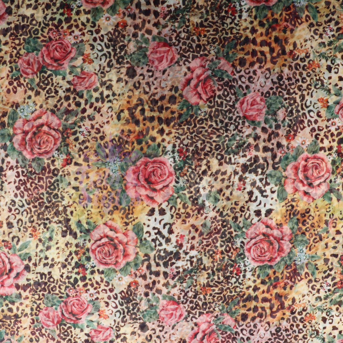 Leopard Rose Power Mesh Fabric