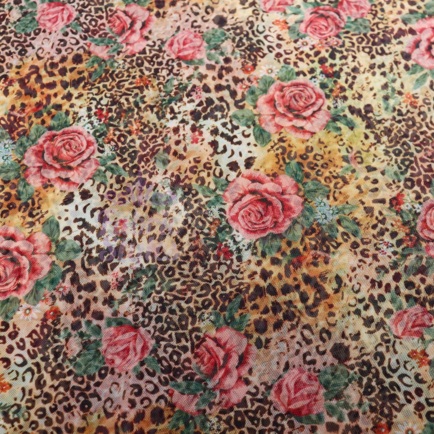 Leopard Rose Power Mesh Fabric