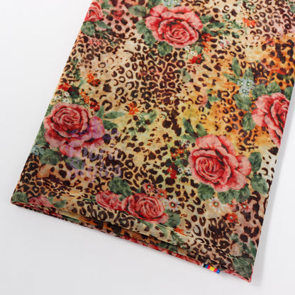 Leopard Rose Power Mesh Fabric