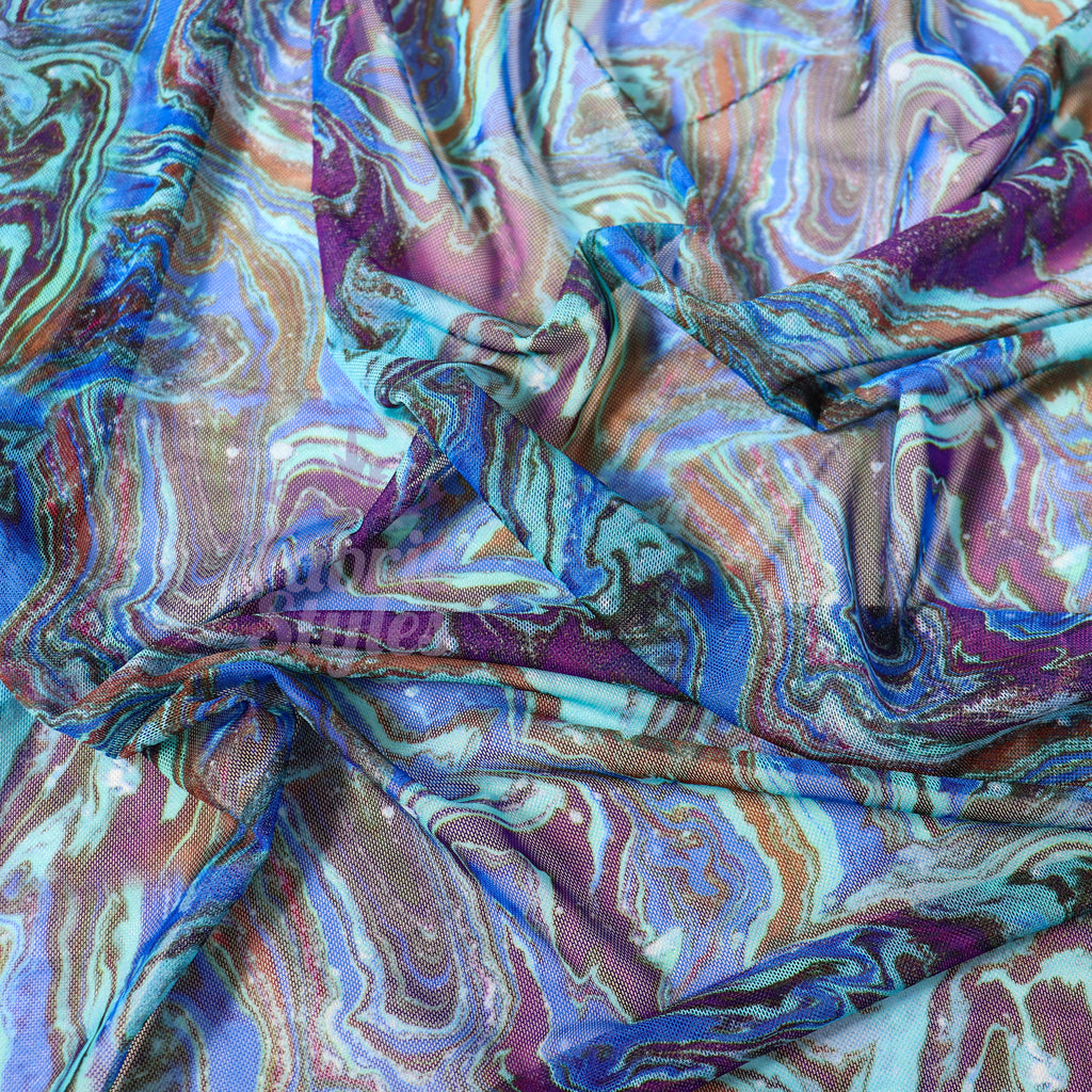 Blue Swirl Power Mesh Fabric