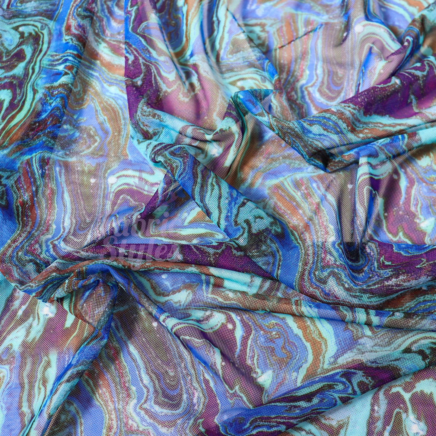 Blue Swirl Power Mesh Fabric
